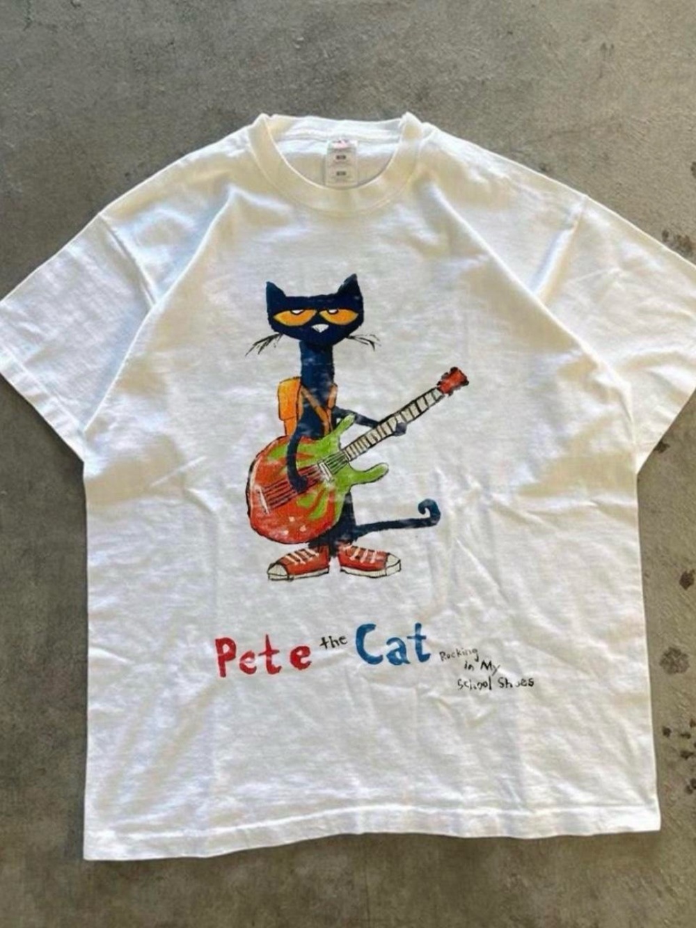 Gildan White Tee with Pete the Cat Guitar Graphic